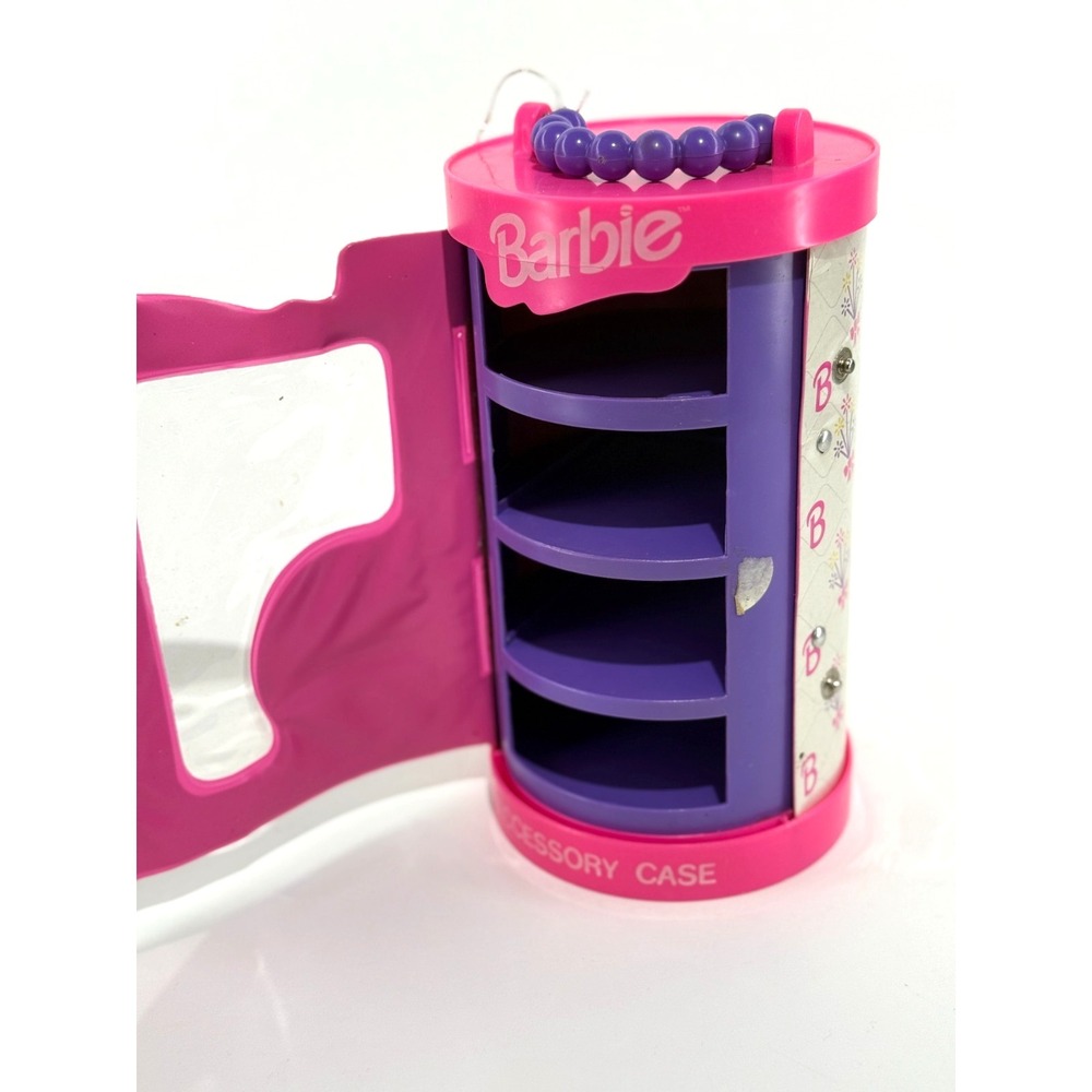 Barbie Round Accessory Case,  Mattel,  White Pink Purple Drawers Shelves 1994 - Picture 3 of 5